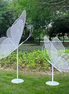 户外不锈钢镂空发光蝴蝶摆件园林景观售楼部草坪装饰昆虫铁艺雕塑