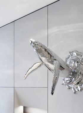 玻璃钢电镀鲸鱼落地大摆件海豚鲨鱼雕塑商场大堂酒店壁挂艺术装置