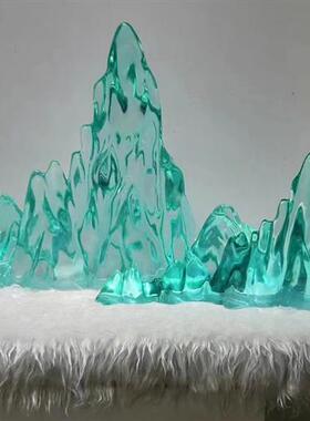 透明树脂铂晶水晶雕塑假山摆件高档酒店会所售楼处玄关装饰品定制