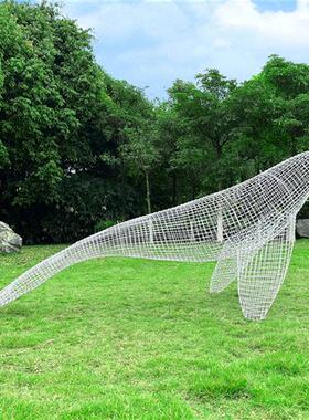 户外不锈钢镂空鲸鱼摆件园林景观公园草坪装饰海豚发光动物大雕塑