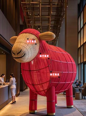 2027羊年竹编红色吉祥物落地摆件
