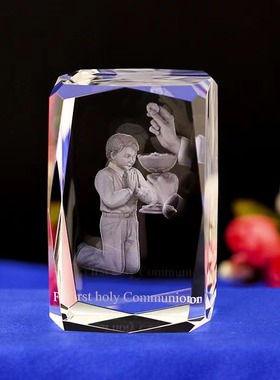 3D内雕水晶圣诞礼物圣餐男孩女孩洗礼生日礼物可加字定制用心摆件