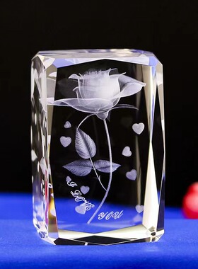 创意水晶玫瑰单支情人节精美内雕摆件送女生老婆女友妈妈走心礼物