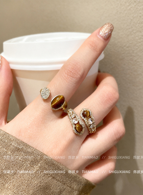 美拉德虎眼石开口戒指小众设计