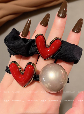 饰故乡发绳秋冬新款红色爱心发圈