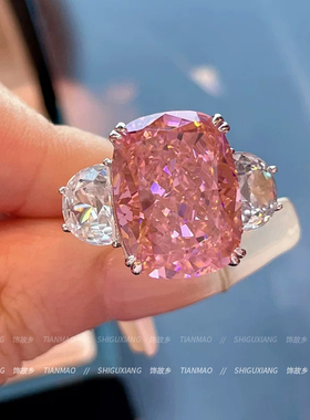 「浪漫樱花」爆闪冰花切戒指女