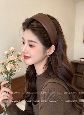 复古皮质宽边发箍女高颅顶显脸小