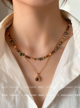 复古美拉德虎眼石叠戴项链