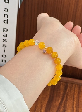 暖言天然黄玛瑙手串设计款女式心形吊坠串珠手链diy转运珠饰品