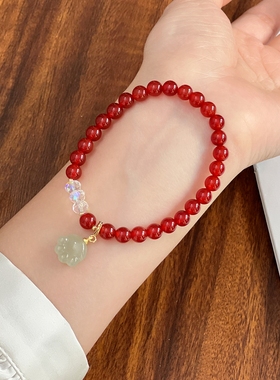 暖言天然红玛瑙手链新中式串和田玉猫爪本命年女轻奢吉祥佩戴物