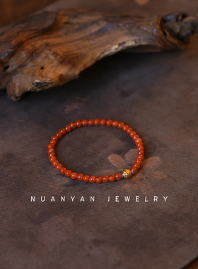 暖言天然红玛瑙手链女本命年红色珠子川料显白玛瑙手串饰品送礼物