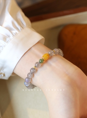 暖言天然月光石蜜蜡转运珠手链