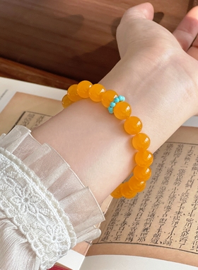 暖言黄玛瑙手串跑环复古串珠饰品diy手链本命年送闺蜜礼物