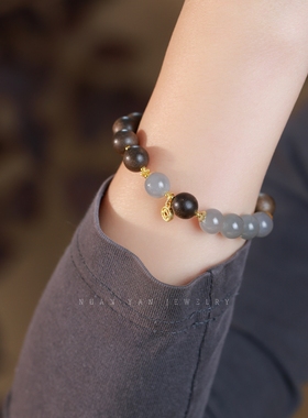 暖言单圈和田玉手串10mm搭配方形香香钱币吊坠手链