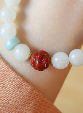 暖言和田玉玛瑙佛头手链