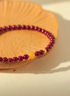 暖言天然朱砂蜜蜡转运珠手串