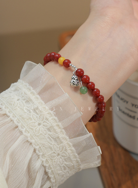 暖言天然红玛瑙翡翠玉葫芦手串