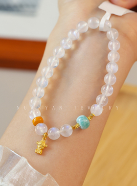 暖言天然长石小财神吊坠手链