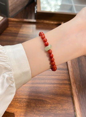 暖言单圈南红玛瑙手链女款复古和田玉跑环串珠手串百搭