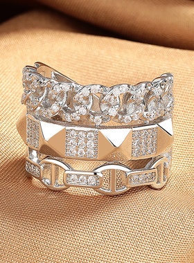 夸张食指戒指女小众设计时尚个性链条多层皮带柳钉嘻哈高级感