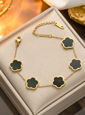 新款不锈钢植物贝母五叶花瓣耳环手链项链珠宝套装女士批