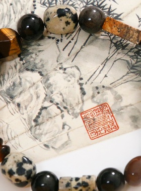 新中式 坤灵 天然树纹石图画石玛瑙手串diy古风手链手饰
