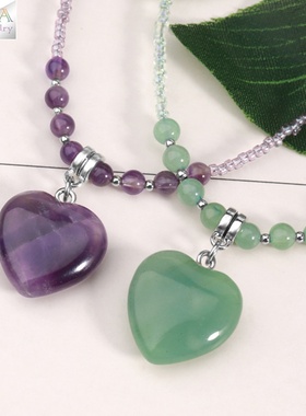 天然水晶石粉晶紫晶心形爱心项链  时尚个性亚克力串珠情侣款项链