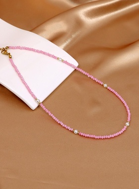 新款多巴胺彩色水晶串珠项链甜美少女风精致珍珠锁骨链百搭项饰