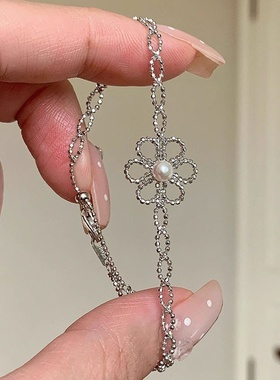 精致花蕊银色蕾丝缎带手链女新款轻奢高级手链