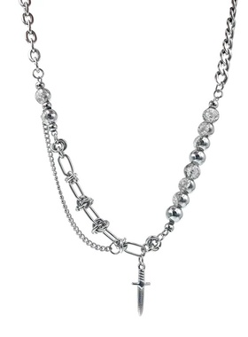 加格 国潮新款嘻哈项链裂纹珠拼接设计感中性质感锁骨链男女颈链