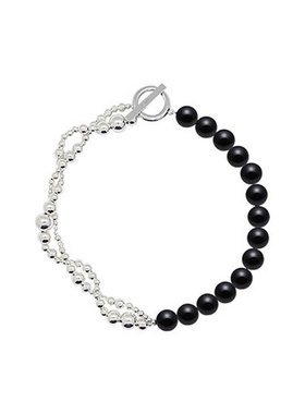 韩国小众设计感项链女黑色玛瑙银色串珠缠绕颈链女新款