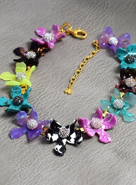 欧美饰品LE满钻软陶宝石球树脂百合花时尚甜美个性项链百合元素