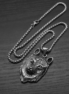 欧美复古时尚铸造个性狼头吊坠朋克嘻哈潮男不锈钢钛钢项链