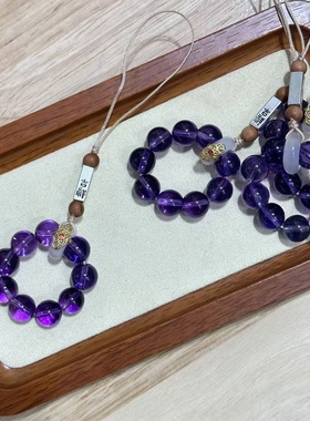 紫琉璃手机链挂饰指环手捻珠手机防摔挂绳u盘挂件女礼