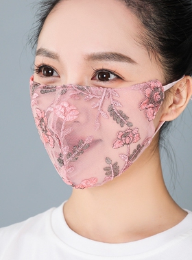蕾丝口罩重工蕾丝刺绣立体防晒口罩网红爆款直播显脸小绣花透气款