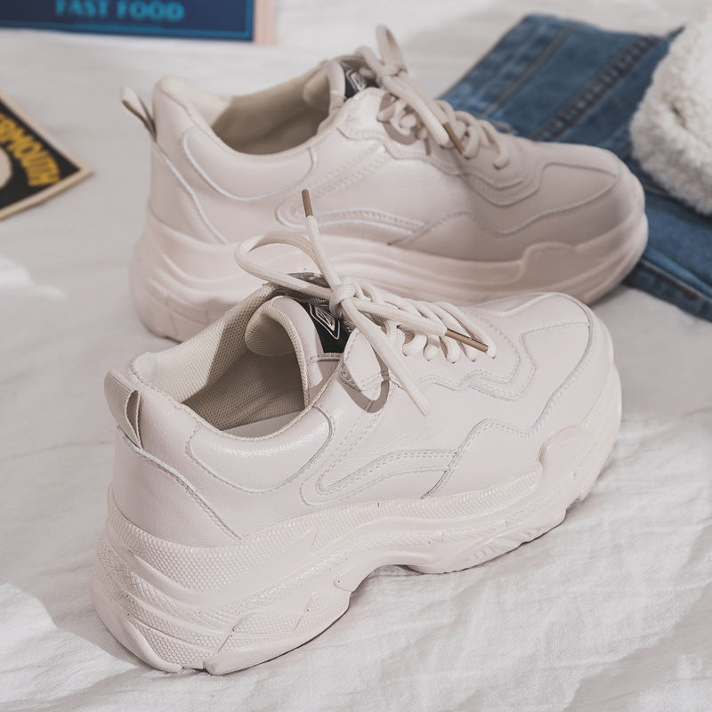 White Women Shoes New Chunky Sneakers For Women Lace-Up Whit-图3