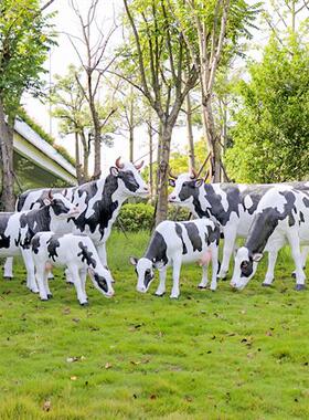 户外园林农场牧场仿真奶牛雕塑草坪西门塔尔玻璃钢黄水牛模型摆件