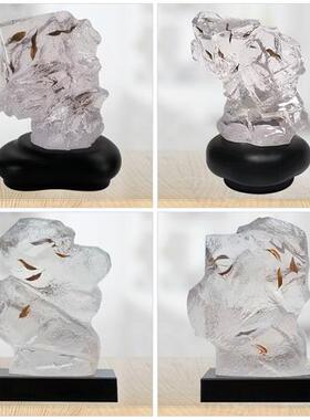 透明树脂工艺品酒店会所客厅玄关石头摆件装饰样板房售楼别墅雕塑