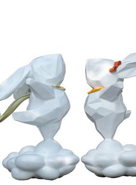 户外网红抽象几何兔子玻璃钢雕塑园林景观不锈钢云朵人物装饰摆件