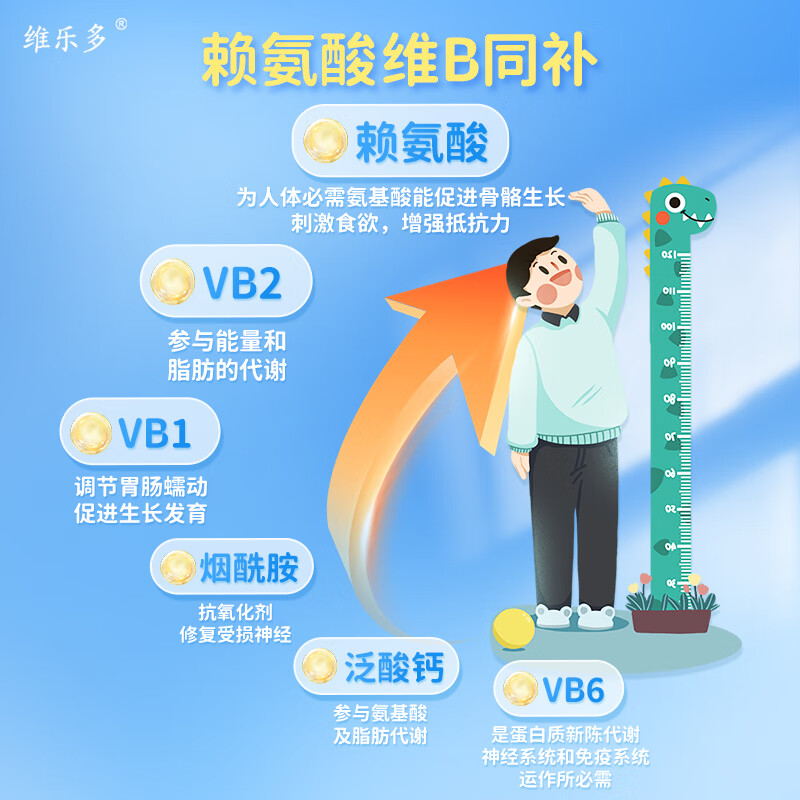 维乐多五维赖氨酸颗粒12袋维生素促进儿童生长增长发育颗粒正品