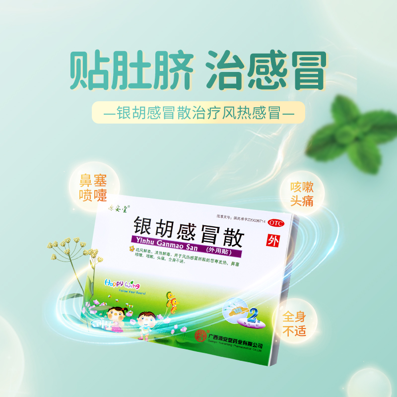 源安堂 银胡感冒散 2袋/盒 肚脐贴儿童退热烧止咳嗽儿童感冒药散