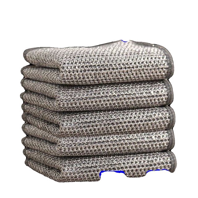 1pc Dual-sided Silver Wire Dishwashing Cloth Steel Wire Dishcloth