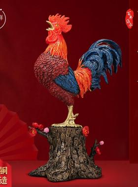 铜之父大吉大利黄铜公鸡摆件