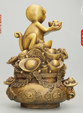 铜猴子摆件金钱聚宝盆猴金猴
