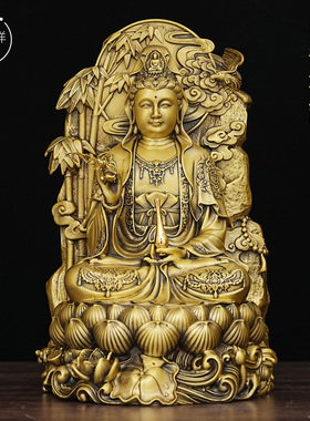 地藏王菩萨坐像莲花黄铜家居摆件