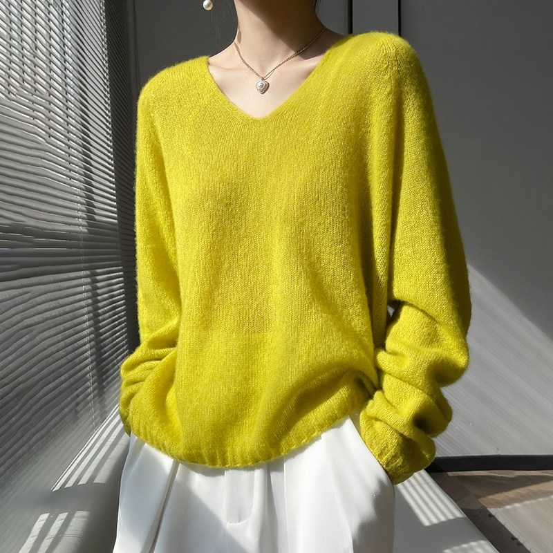 2025秋冬新款爆款 V领蚕丝羊绒衫女宽松慵懒风针织打底衫毛衣上衣,淘宝优惠券,粉丝福利购,淘宝优惠卷
