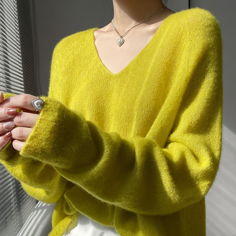 2025秋冬新款爆款 V领蚕丝羊绒衫女宽松慵懒风针织打底衫毛衣上衣,淘宝优惠券,粉丝福利购,淘宝优惠卷