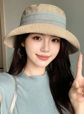 亚麻透气大帽檐折叠遮阳帽女夏季