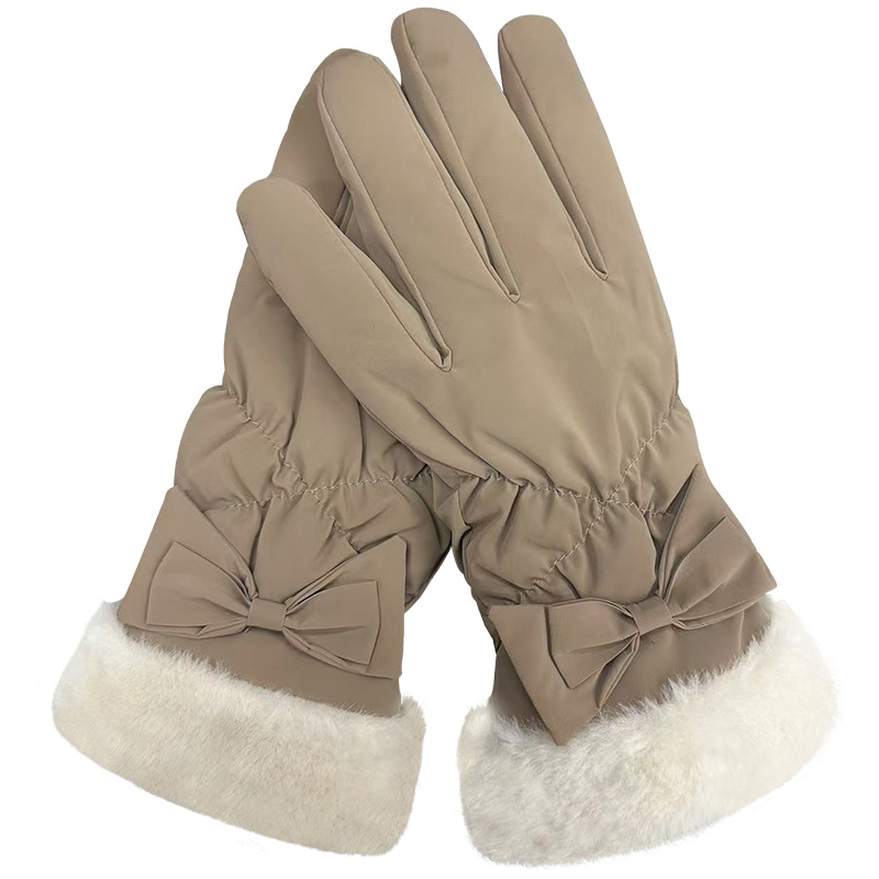 甜美蝴蝶结保暖手套女冬季加绒加厚骑车防风寒电动车棉手套可触屏 - 图3