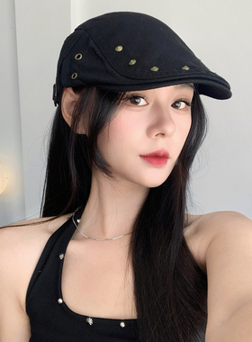 美式复古铆钉设计鸭嘴帽显脸小